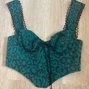 For Love And Lemons Green Animal Print Bustier